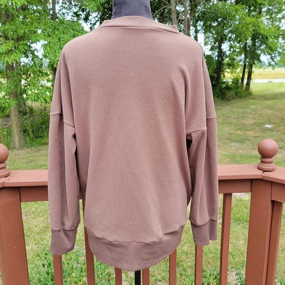 Women's Brown Long Sleeve Dropped Shoulder Crewneck Pullover Sweatshirt Size L - Picture 4 of 13